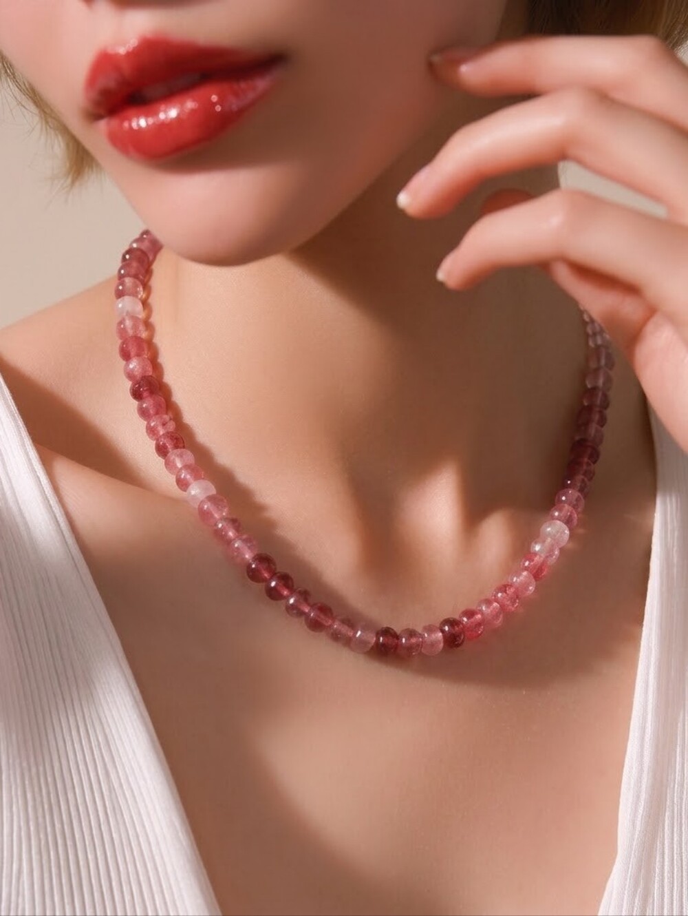 Mayamar Genuine Dark Pink Agate Beaded Necklace & Gift Bag